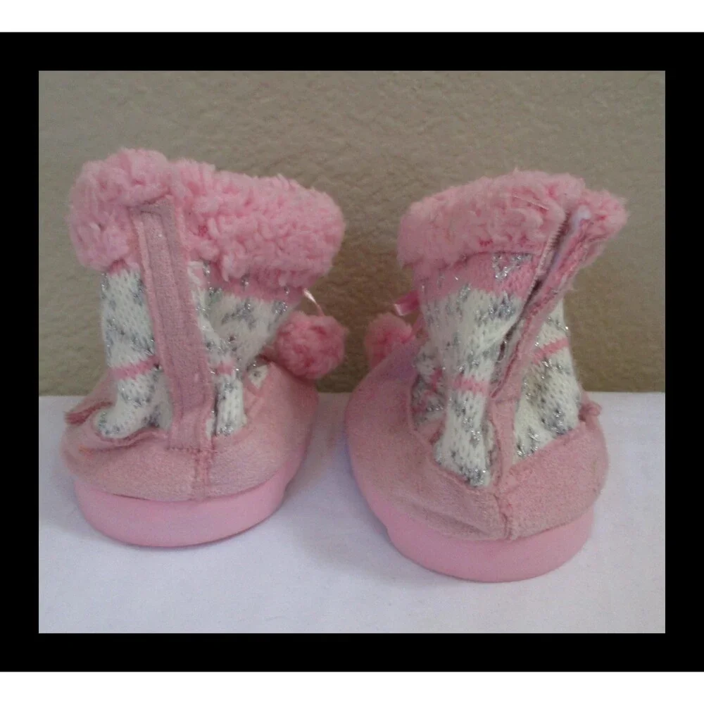 Build A Bear Workshop Pink & White Knit Boots with Pom Poms 2009